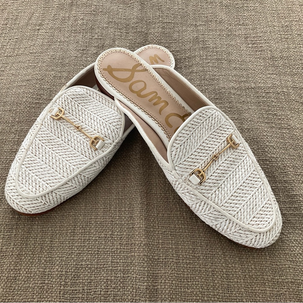 Sam Edelman Sz 8.5 Linnie White Woven Raffia Mules